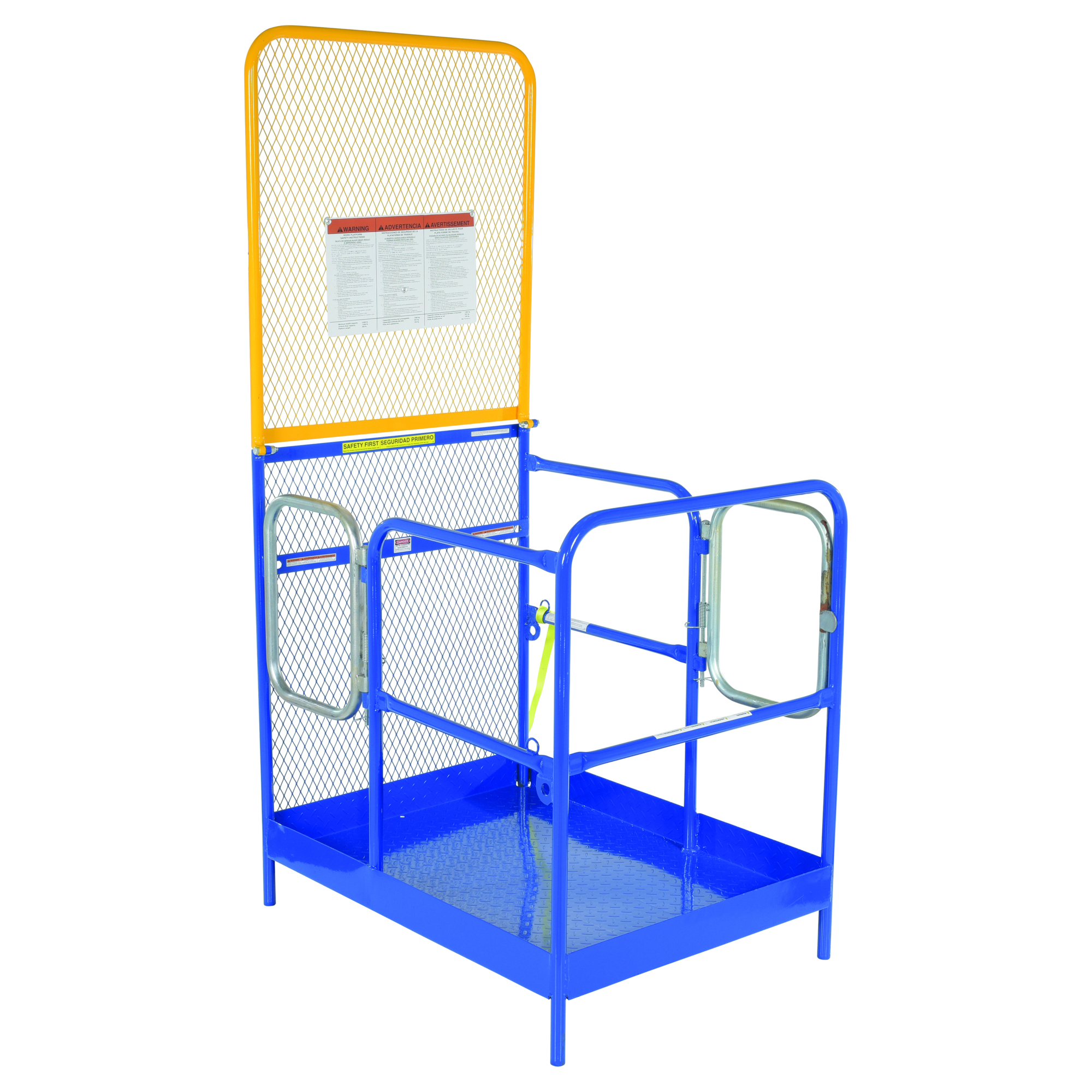 Vestil Steel Work Platform With 2 Door Entry and 84 In. Expanded Back 36 In. x 48 In. 1,000 Lb. Capacity Blue
